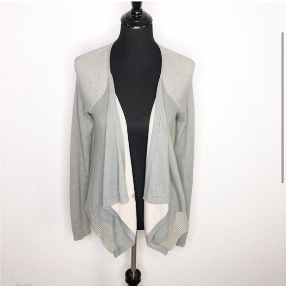 Cabi sage green gray mixed knit open draped front cardigan size Medium #5132 - Picture 2 of 16